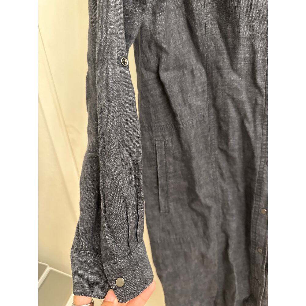Eileen Fisher Linen Shirt Dress Women S Chambray Gray Roll Tab Coastal Office - Picture 4 of 6